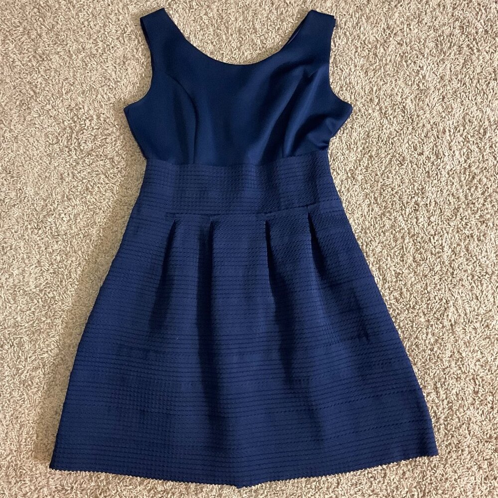 New York & Co Bandage Stretch Cupcake Fit & Flare Dress, Navy Blue, Large